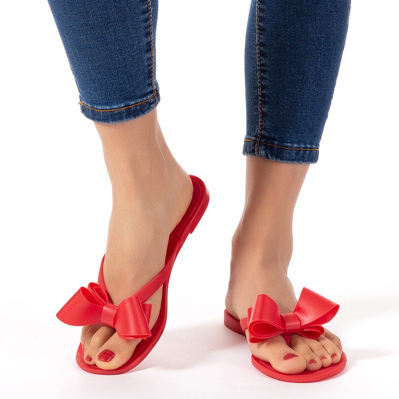 Mtzyoa Women Flip Flops Bow Flat Sandals Summer Red Size 10 Beach Jelly Cute Ladies Waterproof Rain Casual Sandals - Image 4